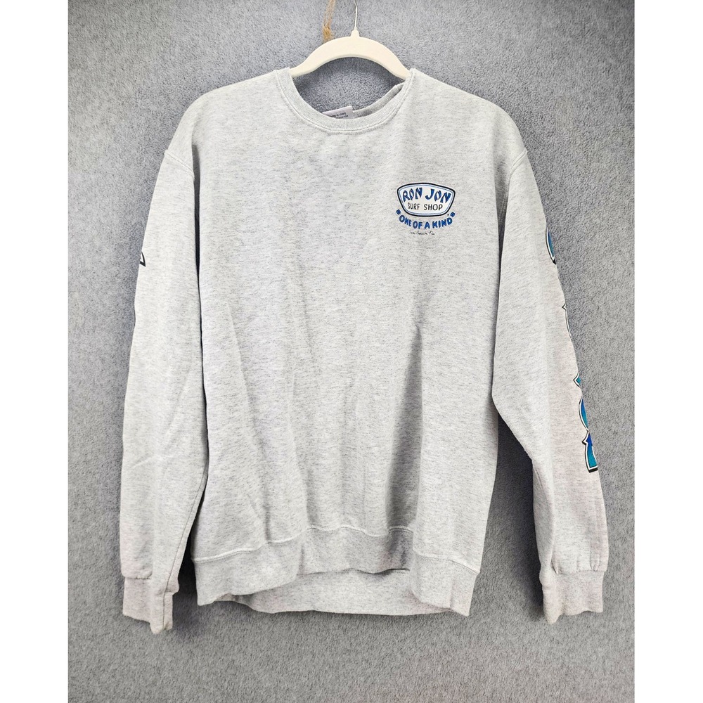 Ron Jon Surf Shop Men's S Gray Fleece Cotton Blend Crewneck Pullover Graphic